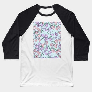 Happy lily flowers botanical pattern in light blue Baseball T-Shirt